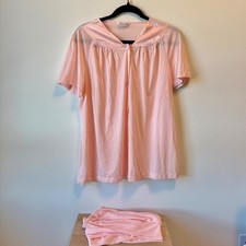 Vintage Vanity Fair Pink Nylon Pajama Set Women s Large L Lounge Sleepwear USA