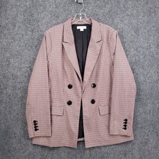 Liz Claiborne Blazer Jacket Womens 16 Pink Houndstooth Double Breasted Office