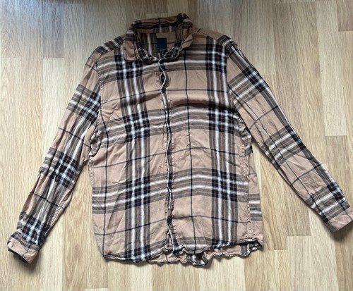 H&M Beige Check Pattern Shirt Long Sleeves Size L Great Condition