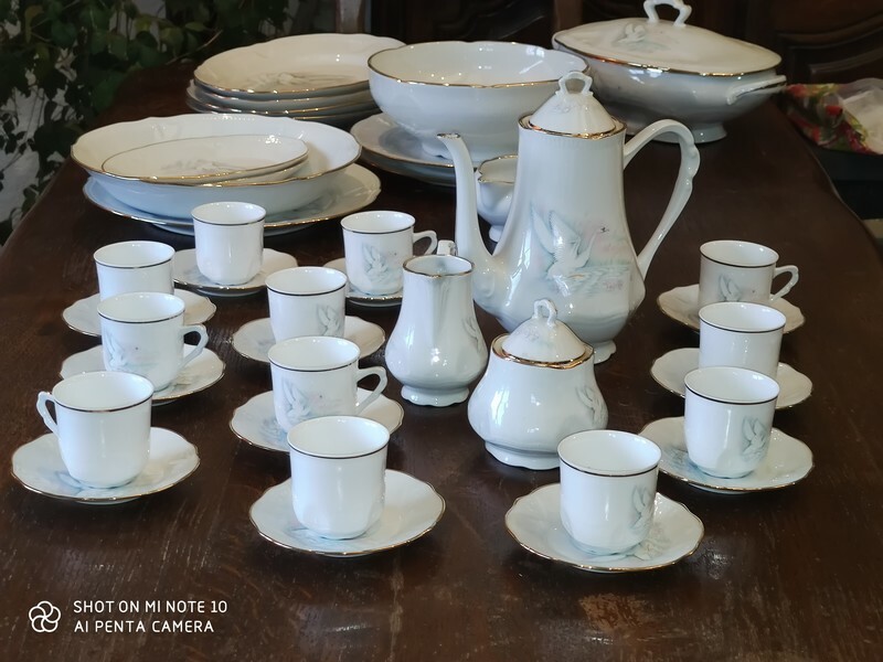 Service à Café En Porcelaine De Limoges - Décor Cygnes Françoise De St Germain - Occasion