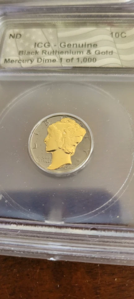 🚨A Lot Of 4 GOLD & BLACK RUTHENIUM Genuine BU MERCURY SILVER DIME ICG 1 Of 1000 - Image 3 of 4