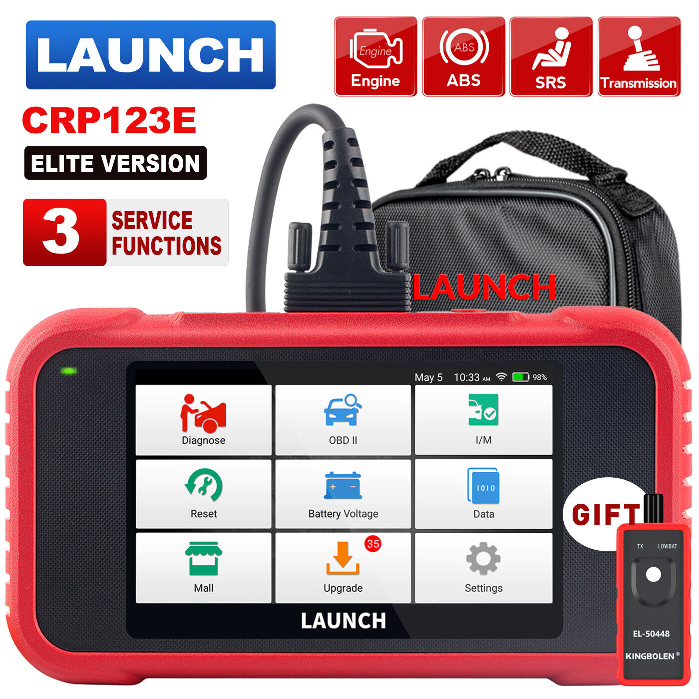 Launch Elite ABS Bleeding Scan Tool,Engine/Transmission/ABS/SRS OBD2  Scanner Diagnostic Tool,Throttle Reset Code Reader,Lifetime Online  Update,4