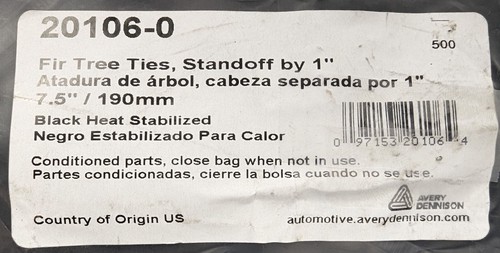 500pcs Avery Dennison 20106-0 Fir Tree Standoff Cable Ties 7.5" 6.35mm Hole NEW - Picture 5 of 5