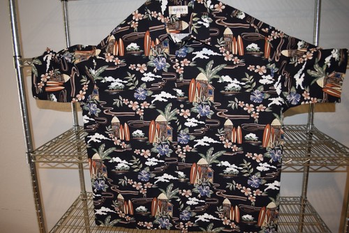 Campia Moda vtg EUC 90s 100% Cotton Hawaiian Shirt Black 2XL XXL