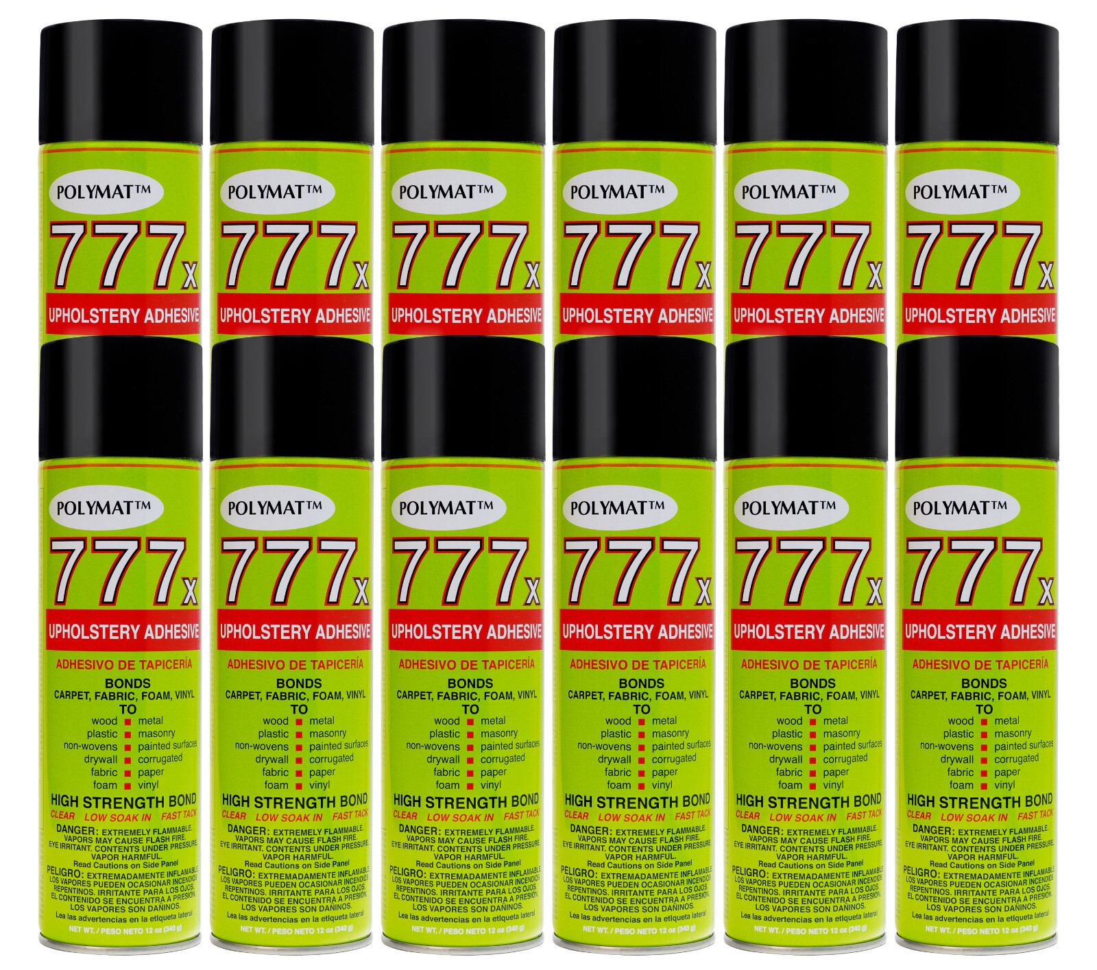 Polymat (12) 12oz Glue Cans 777 Industrial Spray Adhesive for AUTO UPHOLSTERIES