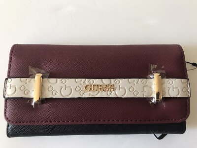 WOMEN'S GUESS WINE/BLACK OPHELEA SLG TRI FOLD SNAP