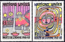 UN (G) 1983 Human Rights 35th/Animation Paintings Abstract Arts 2v set MNH