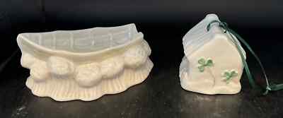 Belleek Xmas Cottage with Shamrocks and Boat Shaped Ashtray