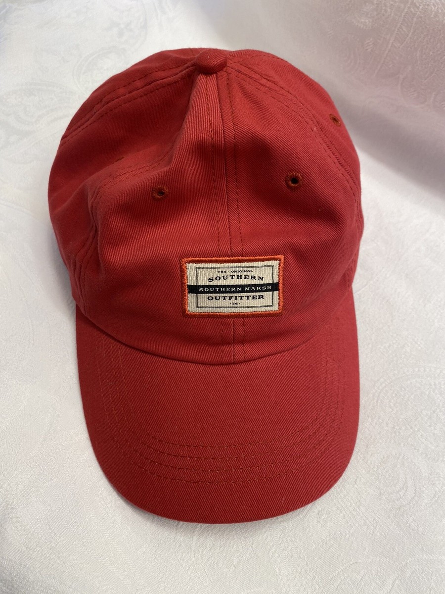 Southern Marsh Southern Outfitter Red Hat Cap with Box Logo Leather  Strapback