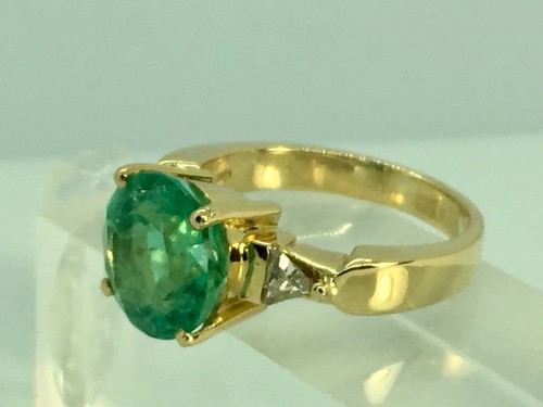 COLOMBIAN NATURAL EMERALD & DIAMONDS ENGAGED RING 18K YELLOW GOLD - Picture 6 of 10
