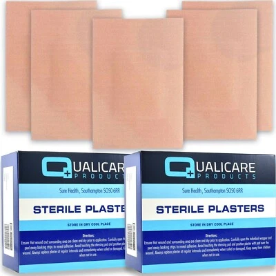 QUALICARE 100 x LARGE FABRIC PLASTERS 7.2cm x 5cm Big Wound Dressings Flexible Breathable