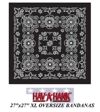 Hav-A-Hank XL BIG OVERSIZE BLACK PAISLEY 27x27"BANDANA Head Wrap Face Mask Scarf