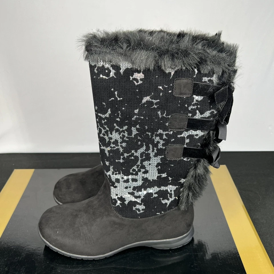 Joan Boyce женщин 7,5 M черный серебряный мех ботинки новый - Изображение 4 из 4