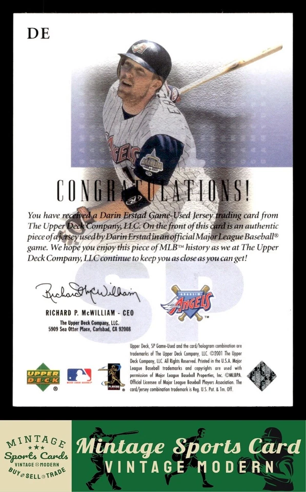 2001 SP Game Used Edition - Darin Erstad - "Game Used Jersey" #DE Angels - Image 2 of 2