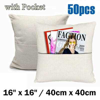 50pcs 16'' x 16'' Sublimation Blank Linen Pocket Pillow Case Throw Cushion Cover