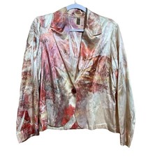 Look Womens Jacket Size Medium Rayon Blend Satin Watercolor Floral Print Usa