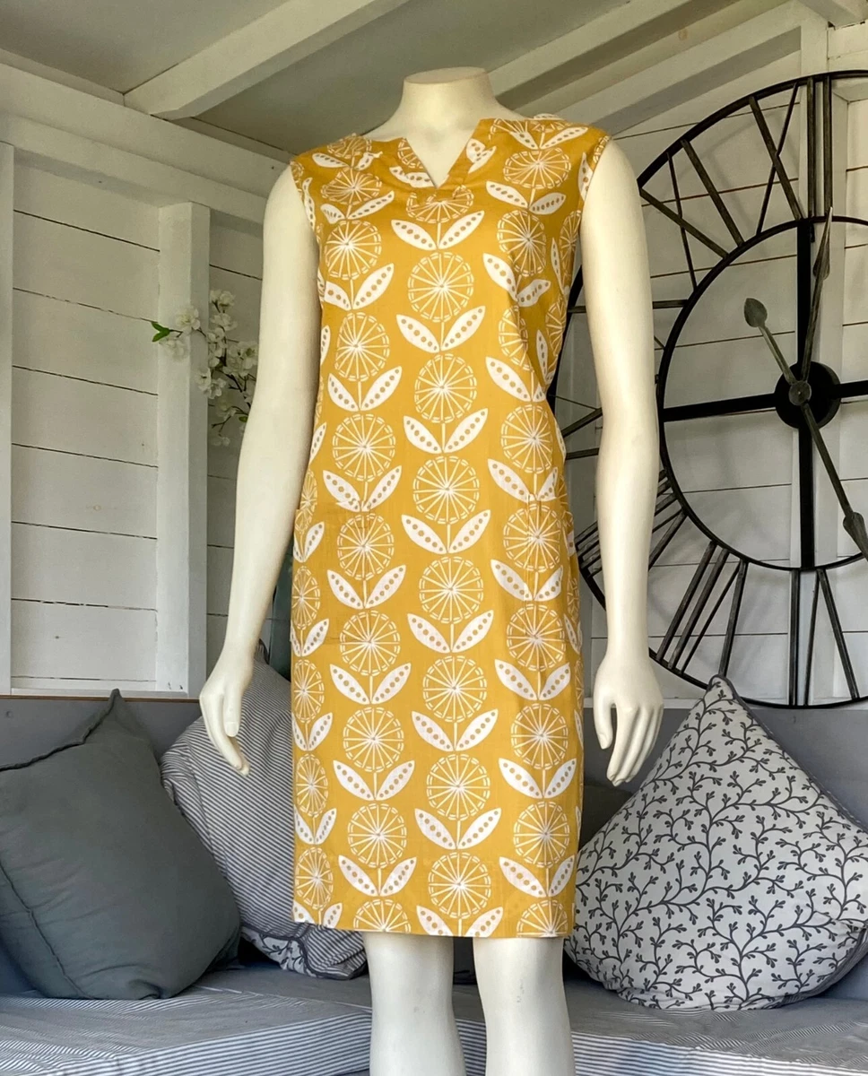 Boden Yellow Geometric Sunflower Print Shift 100 Cotton Tunic Shift Dress 16