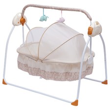Foldable Baby Cradle Swing Bluetooth Electric Auto-Swing Baby Cradle Crib Khaki
