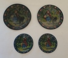Set of 4 Vintage Little Red Riding Hood Tin Play Plates Great Graphics