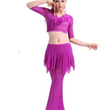 RÄUMUNGVERKAUFC814 Bauchtanz Kostüm 3 Teile Oberteil Top Hose Rock Übungskostüm