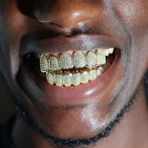Massive 925 Silber simulierte Diamanten Custom Grillz Zähne oben unten Set Hip Hop - Bild 4 von 15