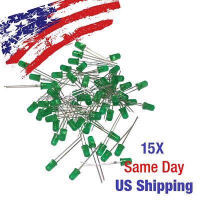 Green 5mm LED Light Emitting Diode 20mA 2V 28mm Legs 15PCS US SHIP TODAY!