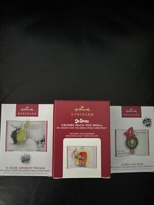 3 Hallmark How The Grinch Stole Christmas Book Ornaments 3D Dr Seuss Cindy Lou