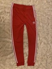 Women  s Adidas Trefoil Logo Red 3-Stripe Jogger Pants Medium 