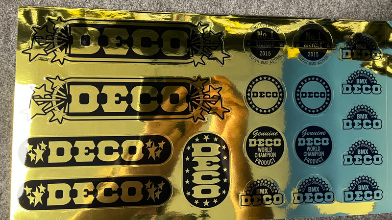 DECO BMX STICKER SHEET 18 DECALS GOLD FREESTYLE GT HARO HUTCH BICYCLE COLLECTOR