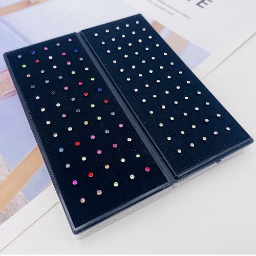 60PCS Stainless Steel Crystal Nose Studs L shaped Nose Pin Set Piercing Ring - Picture 3 of 6