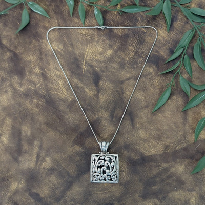 Barse Sterling Silver Ornate Square Box Pendant & IXS Italy Necklace 18'' Chain