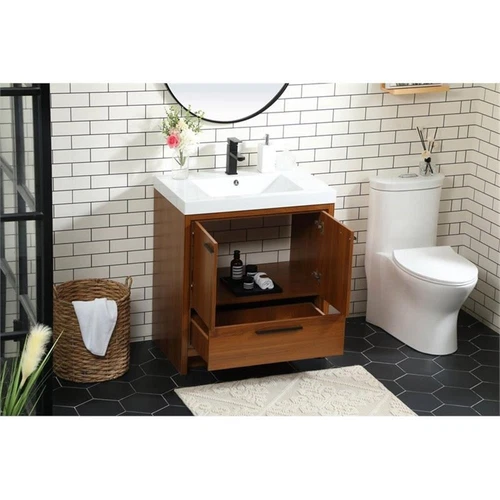 Elegant Decor Wyatt 30" Aluminum Alloy and MDF Single Bathroom Vanity in Teak - Picture 8 of 8