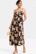 A New Day Women's Best Ever Tan And Black Floral Print Midi Dress S