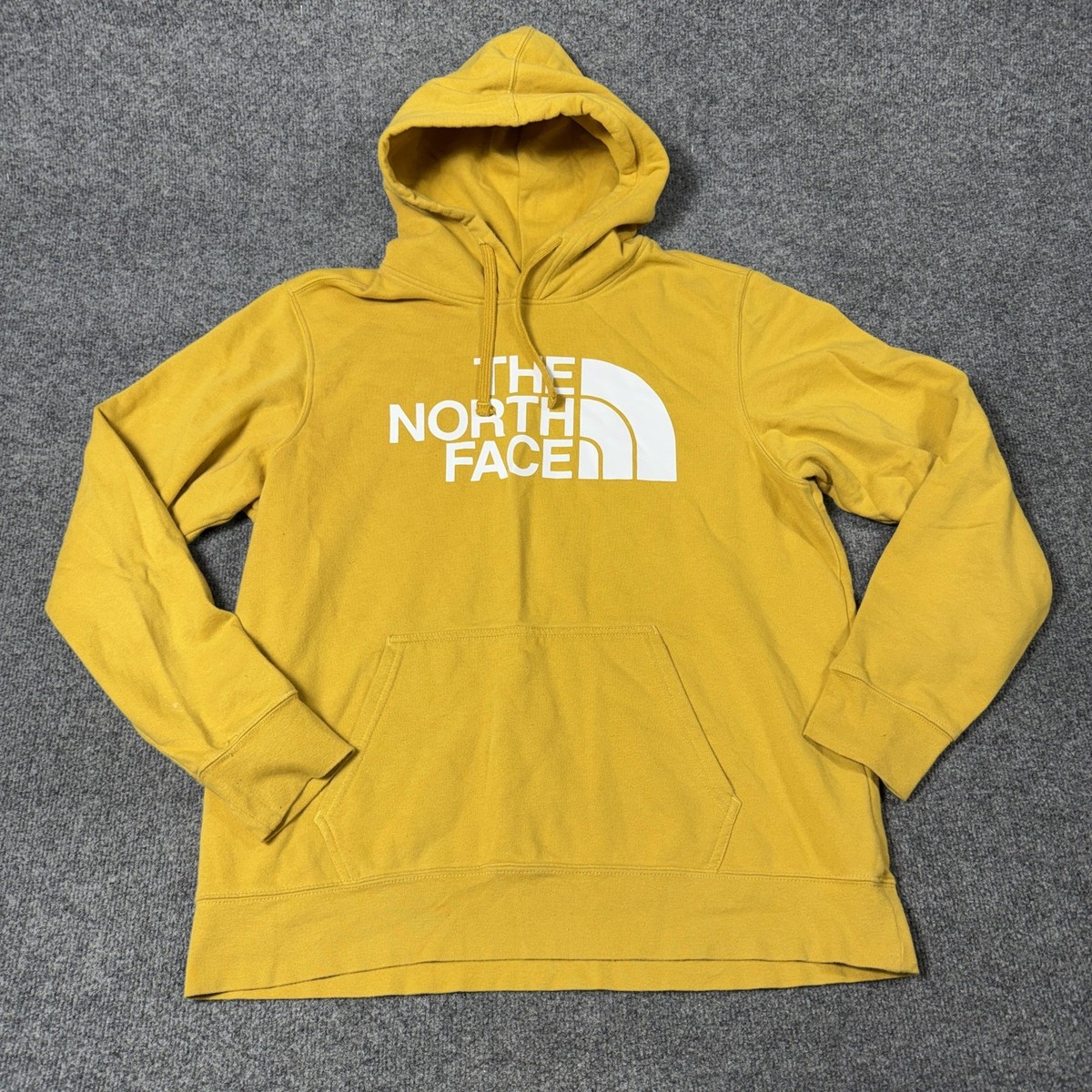 The North Face Hoodie Mens Large Yellow Pullover Fleece Sweatshirt Big Logo