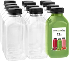 12 Oz Juice Bottles with Caps for Juicing (12 Pack) - Reusable Clear Empty Plast