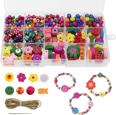 400 Pieces Craft Colourful Wooden Beads for Threading   Bead Set Bracelets Ch...