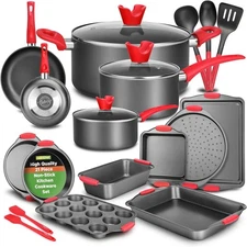 NutriChef 21-Piece Nonstick Cookware Set - PTFE/PFOA/PFOS Free Heat Resistant
