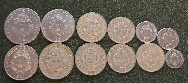 Lot of 12 Costa Rico Coins 1937-1961