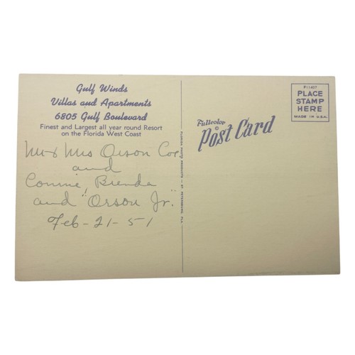 Linen Postcard 1951 Gulf Winds Villas St. Petersburg Beach FL Aerial View - Picture 2 of 2