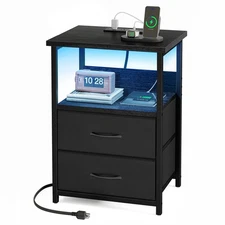 Night Stand with Charging Station, LED Nightstand with U-S-B Ports and Outlet...