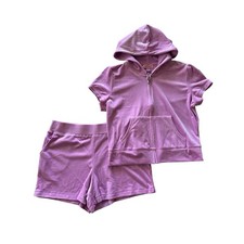 JUICY COUTURE Dewberry Velour Tracksuit Hoodie Jacket Shorts Set Large NWT 189