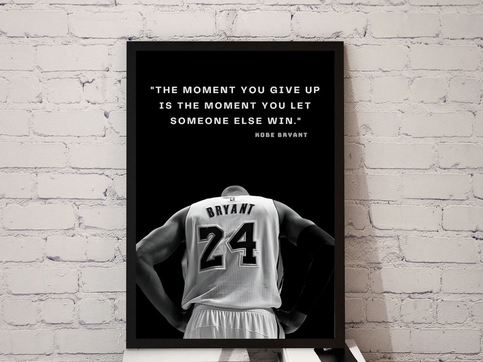 Póster de baloncesto Kobe Bryant - Cita de arte de pared motivacional en blanco y negro Foto 3 de 4