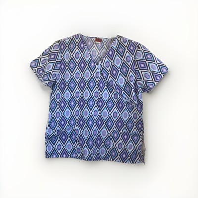 Denice Women s L Blue Diamond Print Scrub Top   Cotton Blend,