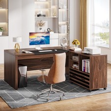 62.2-Inch L-Shaped Executive Desk, Large Office Computer Desk with File Cabinet