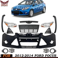 Front Bumper Cover Primed Plastic & Grille Assembly Kit For 2012-2014 Ford Focus