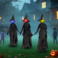 DR.DUDU 6 Ft Light up Witch Stakes Halloween Yard Decorations, Set of 3 Scary Wi