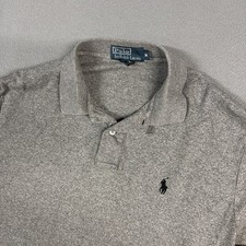 Polo Ralph Lauren Polo Shirt Mens M Gray Heathered Stretch Navy Blue Pony Cotton