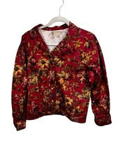 Coldwater Creek Women’s Jacket M Red Floral Button Up 100% Cotton Made in USA