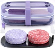 Shampoo Bar Holder and Soap Case, Leakproof Travel Container with Lid  Drain
