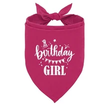 Deep Pink Birthday Girl Dog Bandana Funny Cute Triangle Scarf Pet Accessories